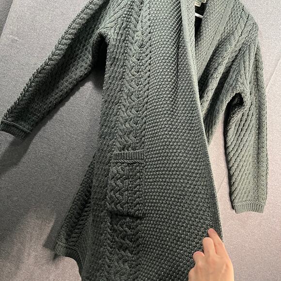 Aran Craft Merino Wool Oren Front Long Sweater Cardigan Moss Green Size Small - Picture 12 of 12
